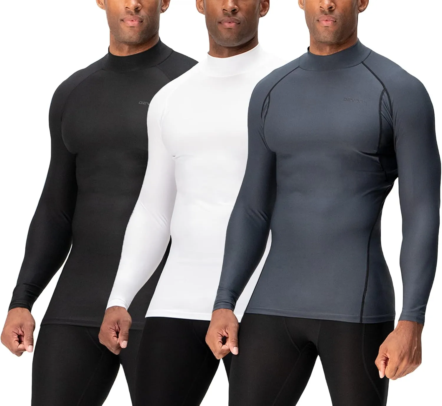 DEVOPS 3 Pack Men's Athletic Turtle Neck Long Sleeve Compression Shirts