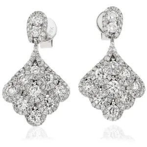 DIAMOND CLUSTER PEACOCK DROP EARRINGS IN 18K WHITE GOLD