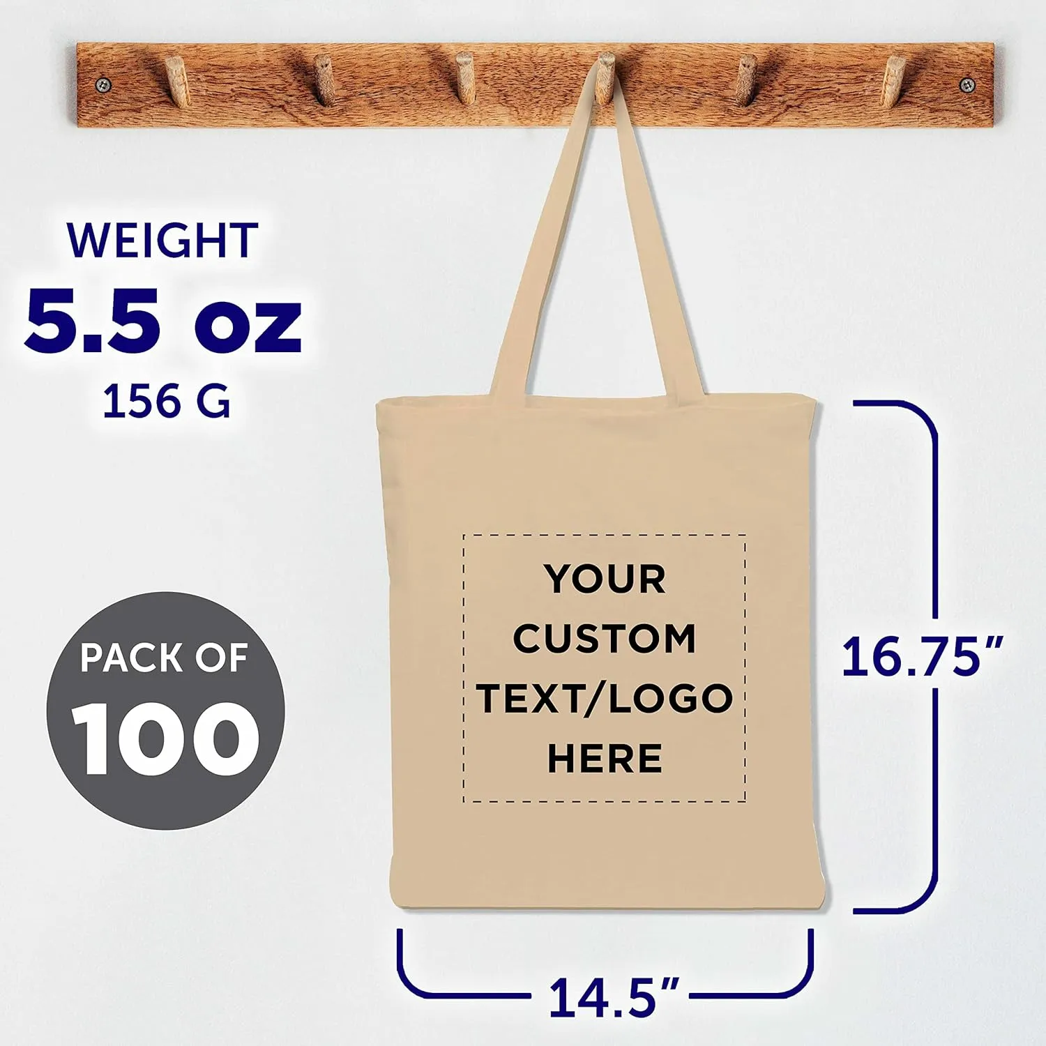 DISCOUNT PROMOS Custom Cotton Canvas Tote Bags Set of 100, Personalized Bulk Pack - Reusable, Great for Shopping, Grocery, Beach, Picnic, Wedding Favors - Natural