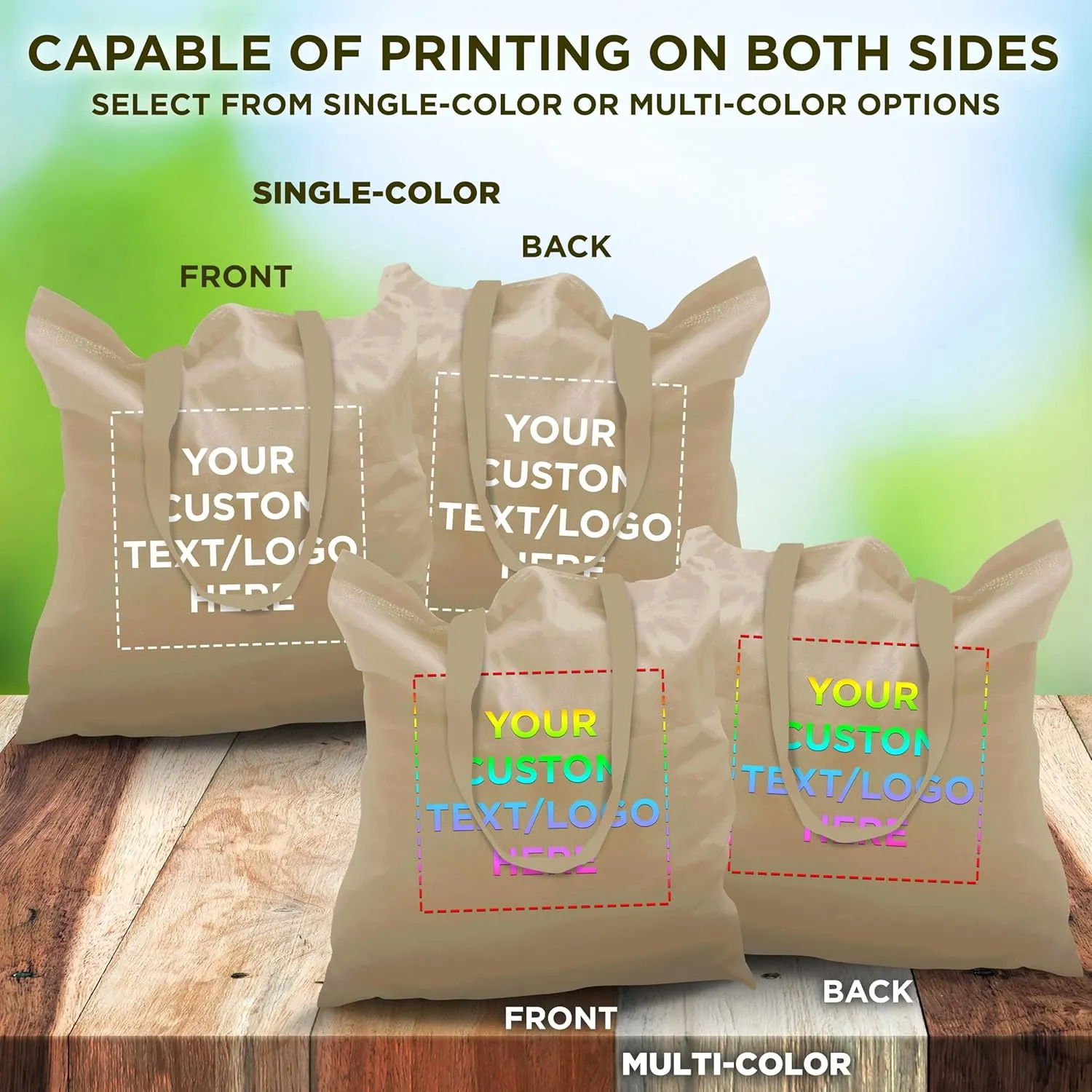 DISCOUNT PROMOS Custom Cotton Canvas Tote Bags Set of 100, Personalized Bulk Pack - Reusable, Great for Shopping, Grocery, Beach, Picnic, Wedding Favors - Natural
