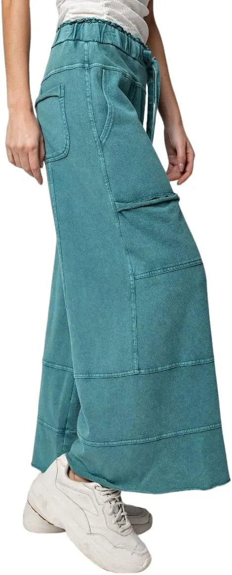 Easel Lazy Days Mineral Washed Wide Leg Pants
