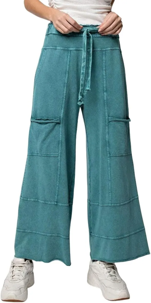 Easel Lazy Days Mineral Washed Wide Leg Pants