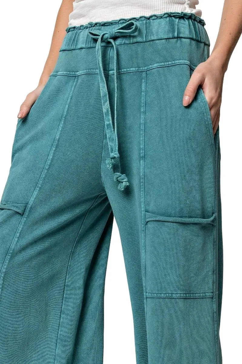 Easel Lazy Days Mineral Washed Wide Leg Pants