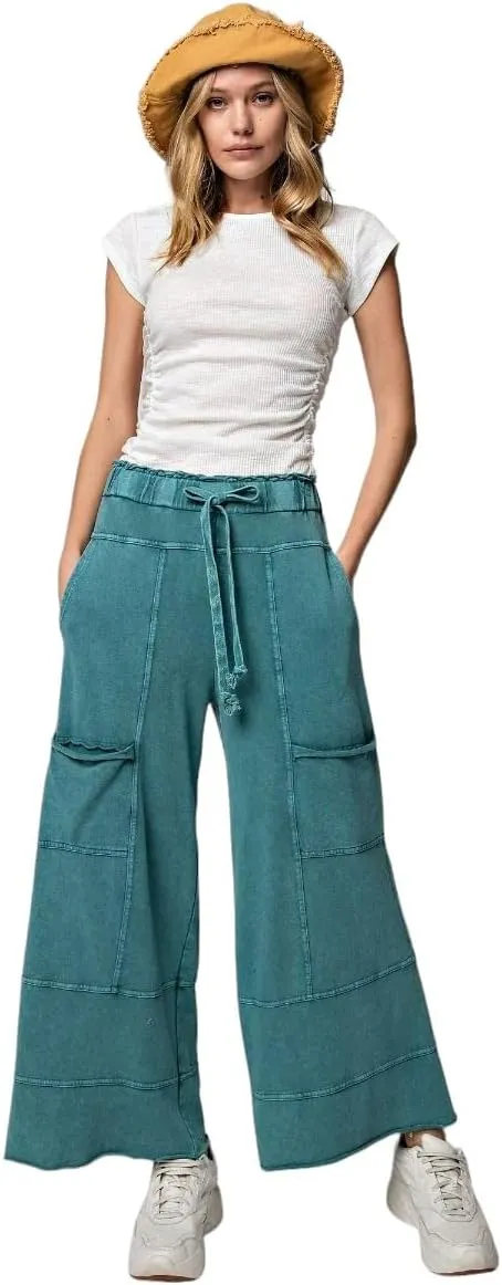 Easel Lazy Days Mineral Washed Wide Leg Pants