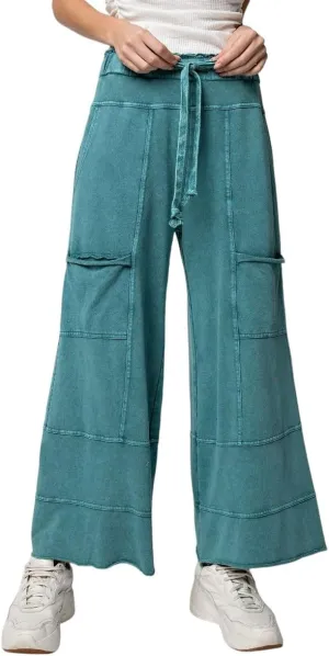 Easel Lazy Days Mineral Washed Wide Leg Pants