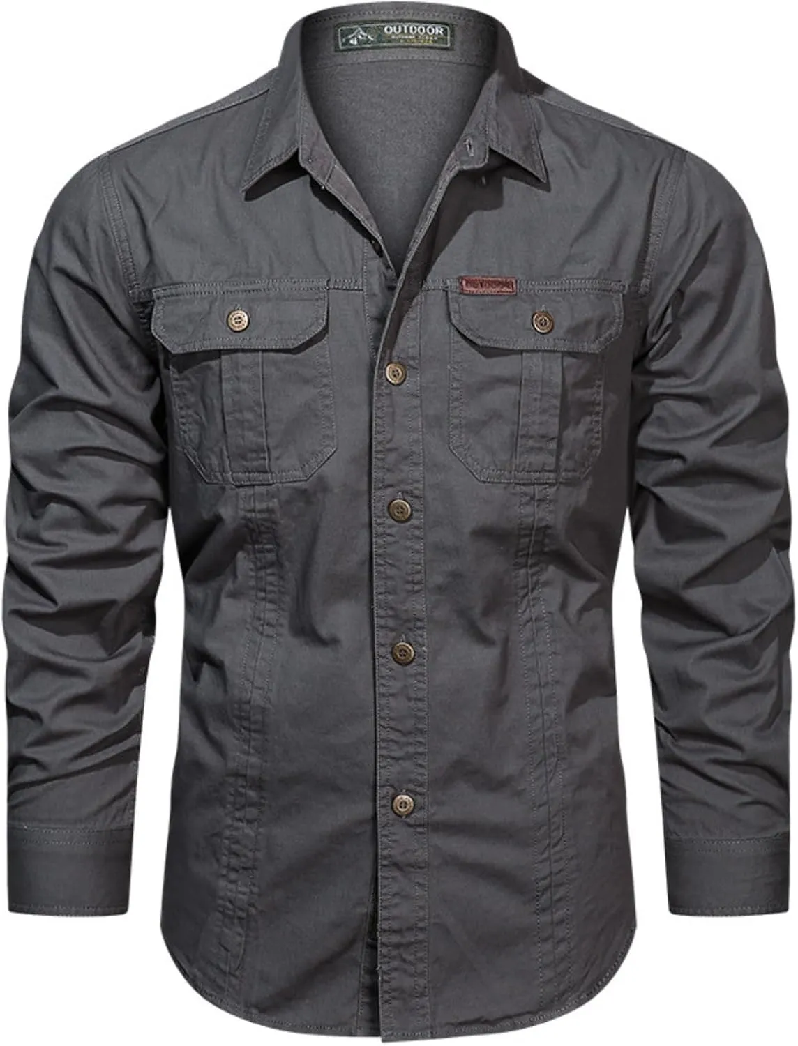 Eisctnd Men's Long Sleeve Cotton Work Shirt Casual Loose Fit Button Down Shirts with 2-Pocket for Outdoor Safari