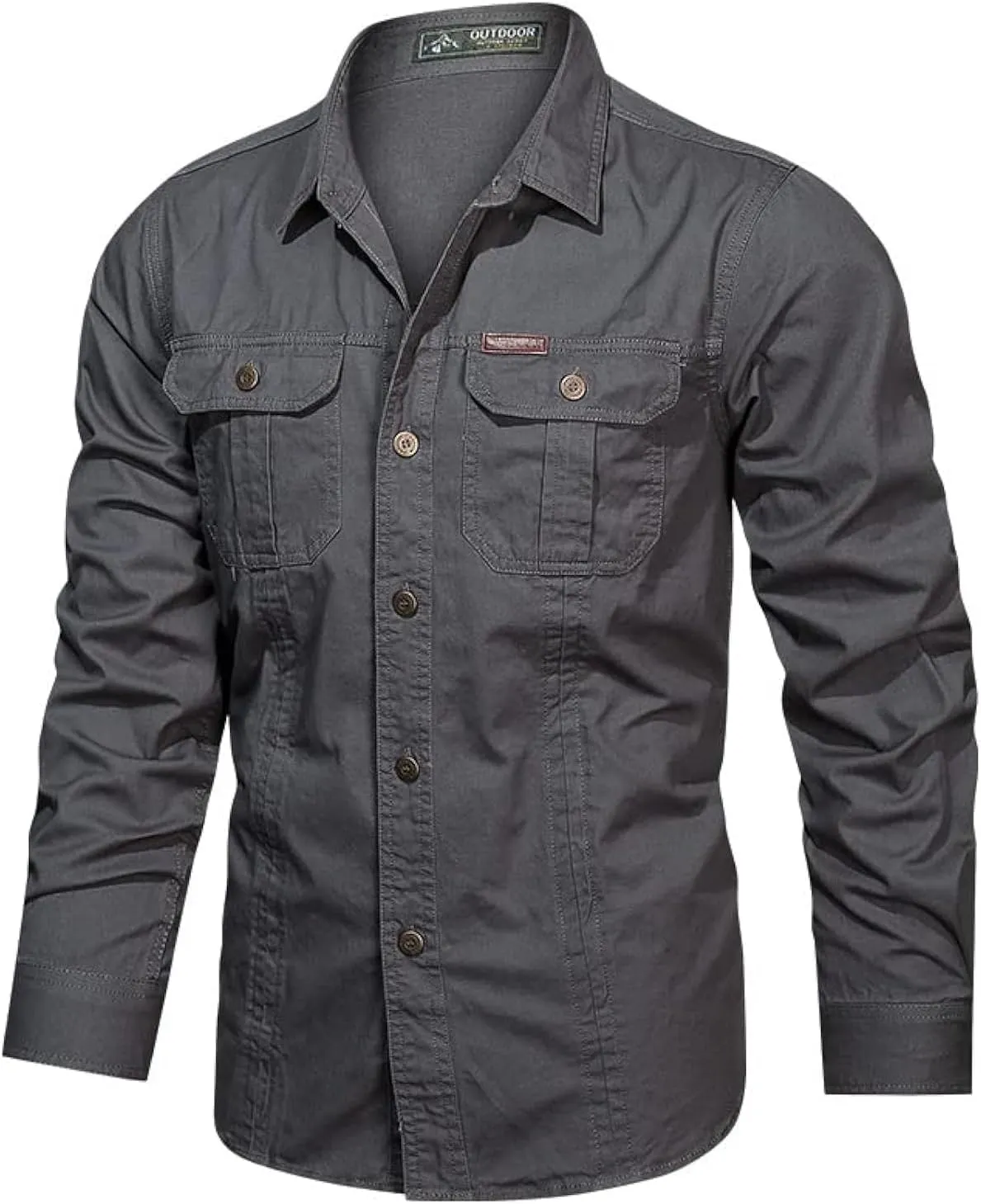 Eisctnd Men's Long Sleeve Cotton Work Shirt Casual Loose Fit Button Down Shirts with 2-Pocket for Outdoor Safari