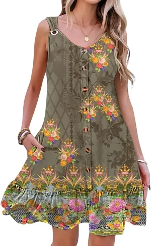 ETCYY NEW Summer Dresses for Women Tiered Swing Beach Cover Up Dress A Line Short Sundresses Knee Length