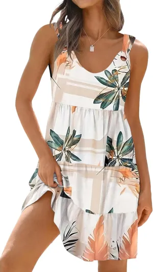 ETCYY NEW Womens Summer Dresses Tiered Swing A Line Short Sundresses Beach Cover Up Dress