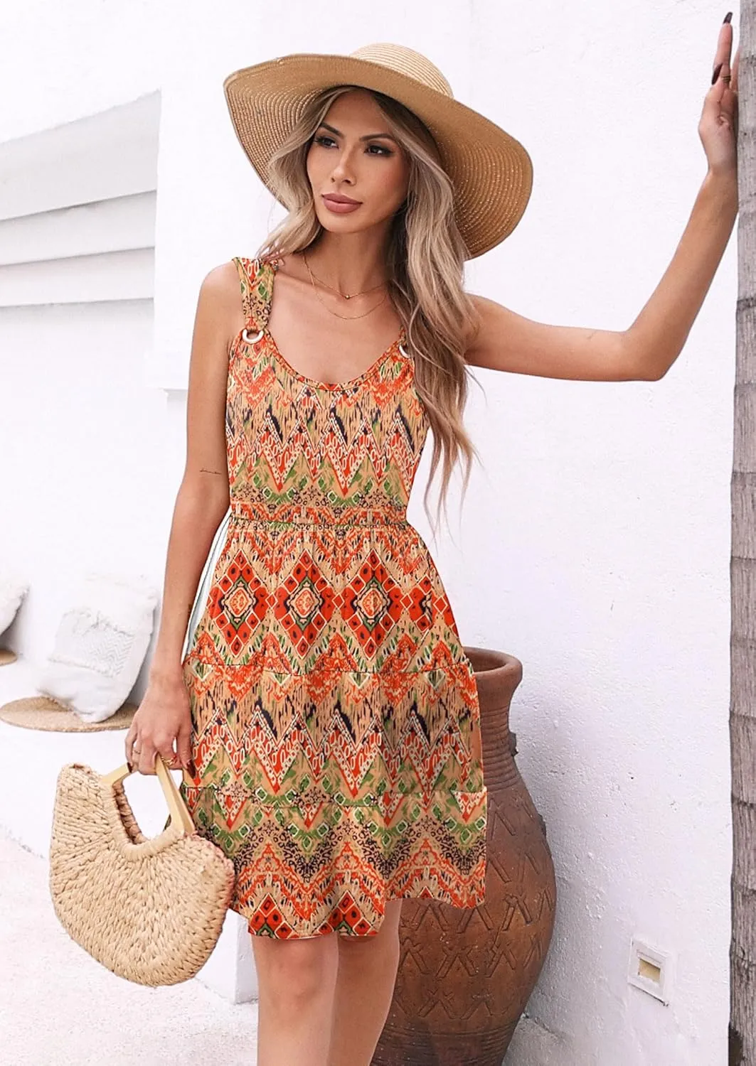 ETCYY NEW Womens Summer Dresses Tiered Swing A Line Short Sundresses Beach Cover Up Dress