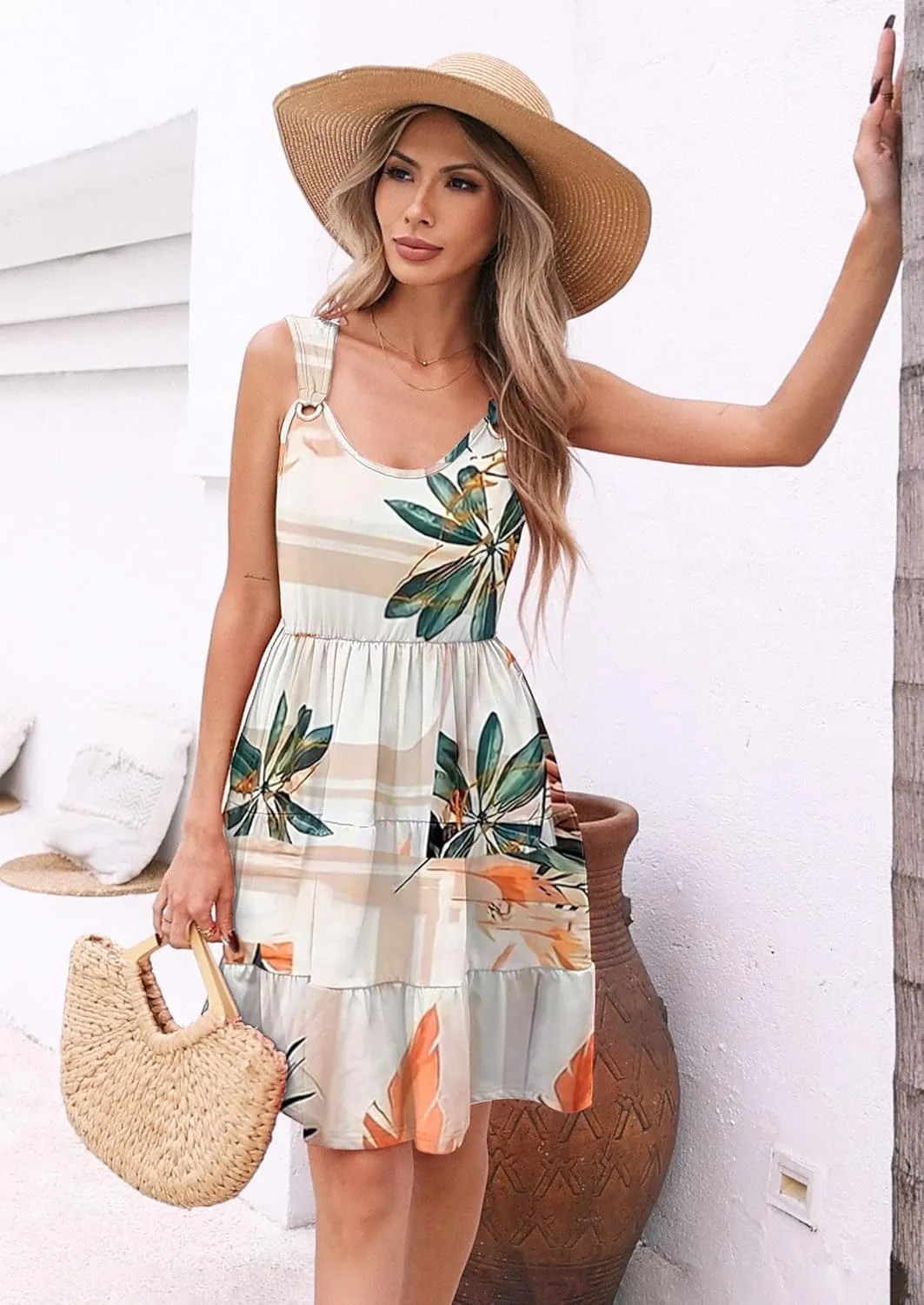 ETCYY NEW Womens Summer Dresses Tiered Swing A Line Short Sundresses Beach Cover Up Dress