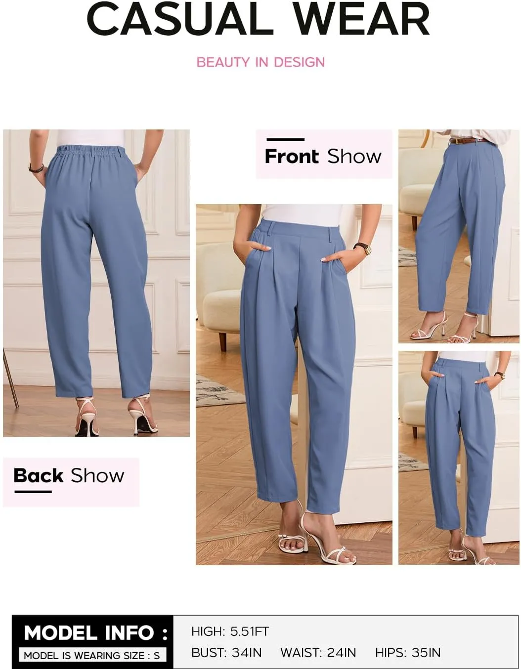 EVALESS Womens Wide Leg Barrel Pants Elastic High Waisted Trousers Business Work Casual Palazzo Pants with Pockets