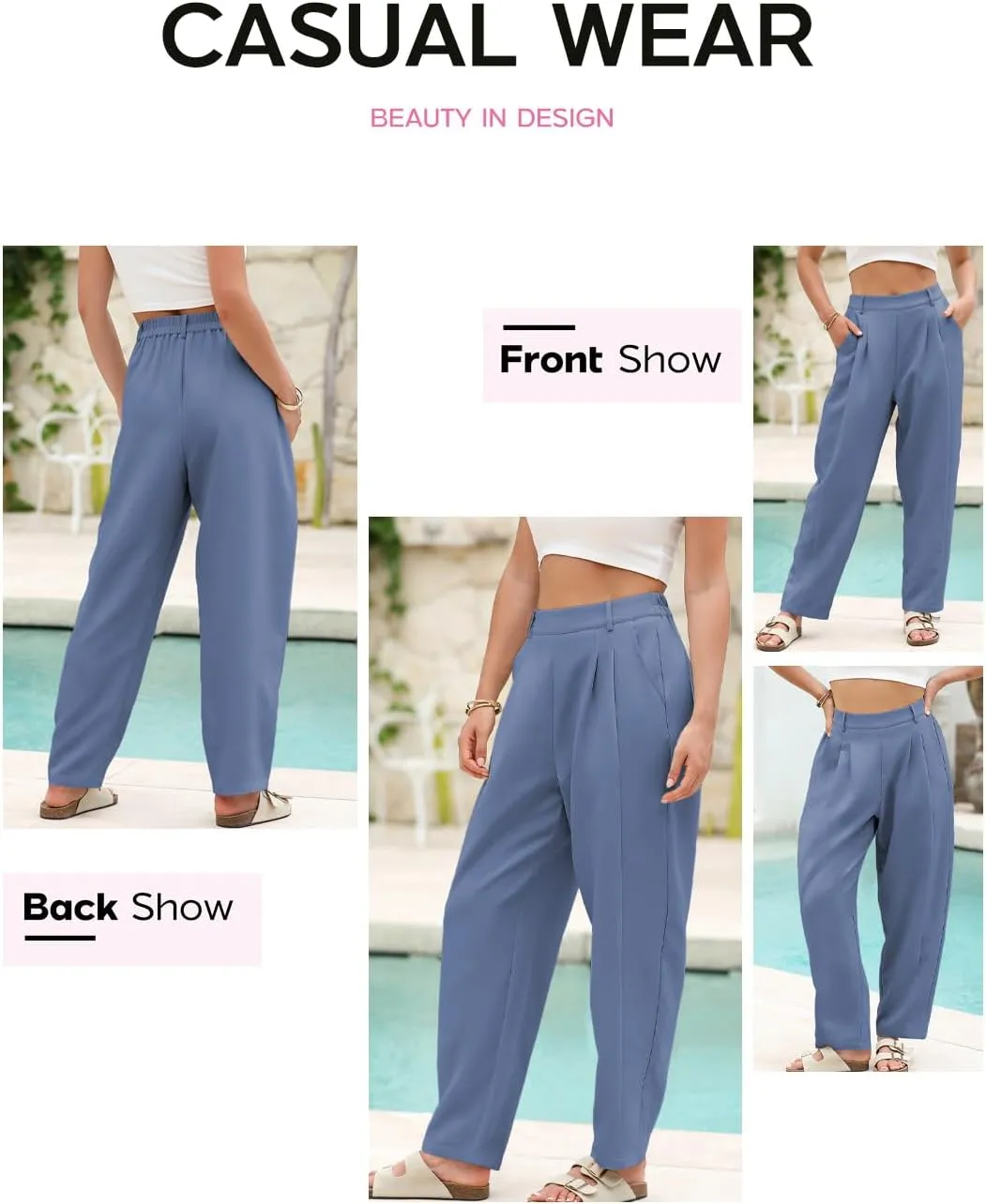 EVALESS Womens Wide Leg Barrel Pants Elastic High Waisted Trousers Business Work Casual Palazzo Pants with Pockets