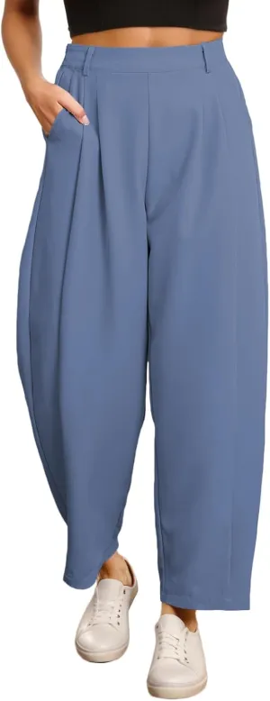 EVALESS Womens Wide Leg Barrel Pants Elastic High Waisted Trousers Business Work Casual Palazzo Pants with Pockets