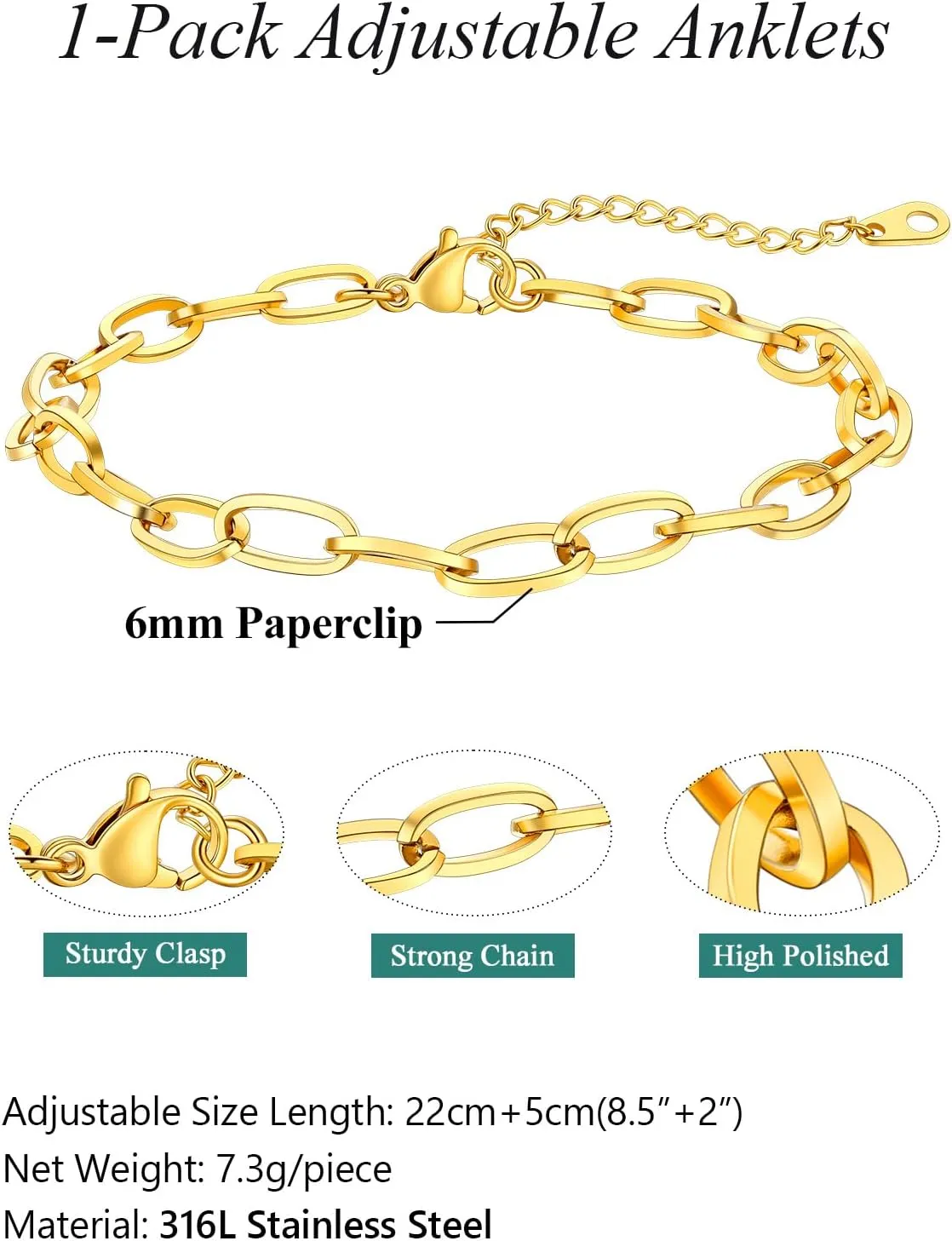 FaithHeart 1/2/3Pcs Ankle Bracelets for Women, Waterproof Layered Anklet Set Paperclip Figaro Cuban Link Chain Dainty Summer Beach Jewelry Gift for Women Adjustable Size