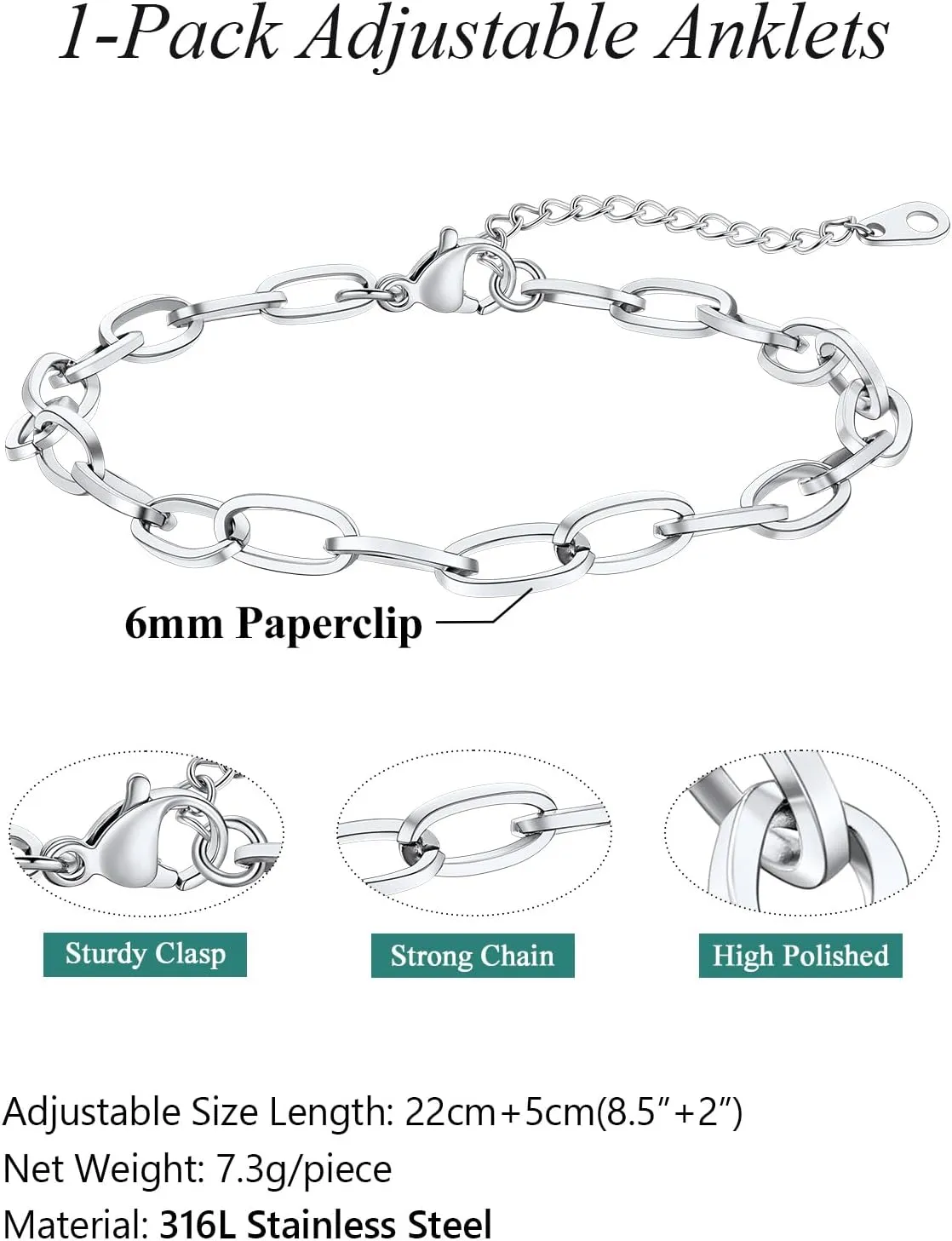 FaithHeart 1/2/3Pcs Ankle Bracelets for Women, Waterproof Layered Anklet Set Paperclip Figaro Cuban Link Chain Dainty Summer Beach Jewelry Gift for Women Adjustable Size