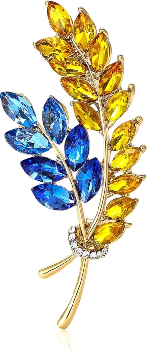 Fashion Rhinestone Ukrainian Ear of Wheat Brooch for Women Ukrainian Patriotic Flag Brooch Dress Suit Pin Accessories Party Banquet Gift