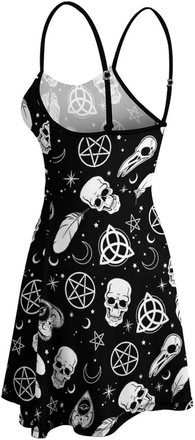 Fashion Summer Beach Slip Dress for Women, Casual Sleeveless Swing Dresses High Waist Sundresses
