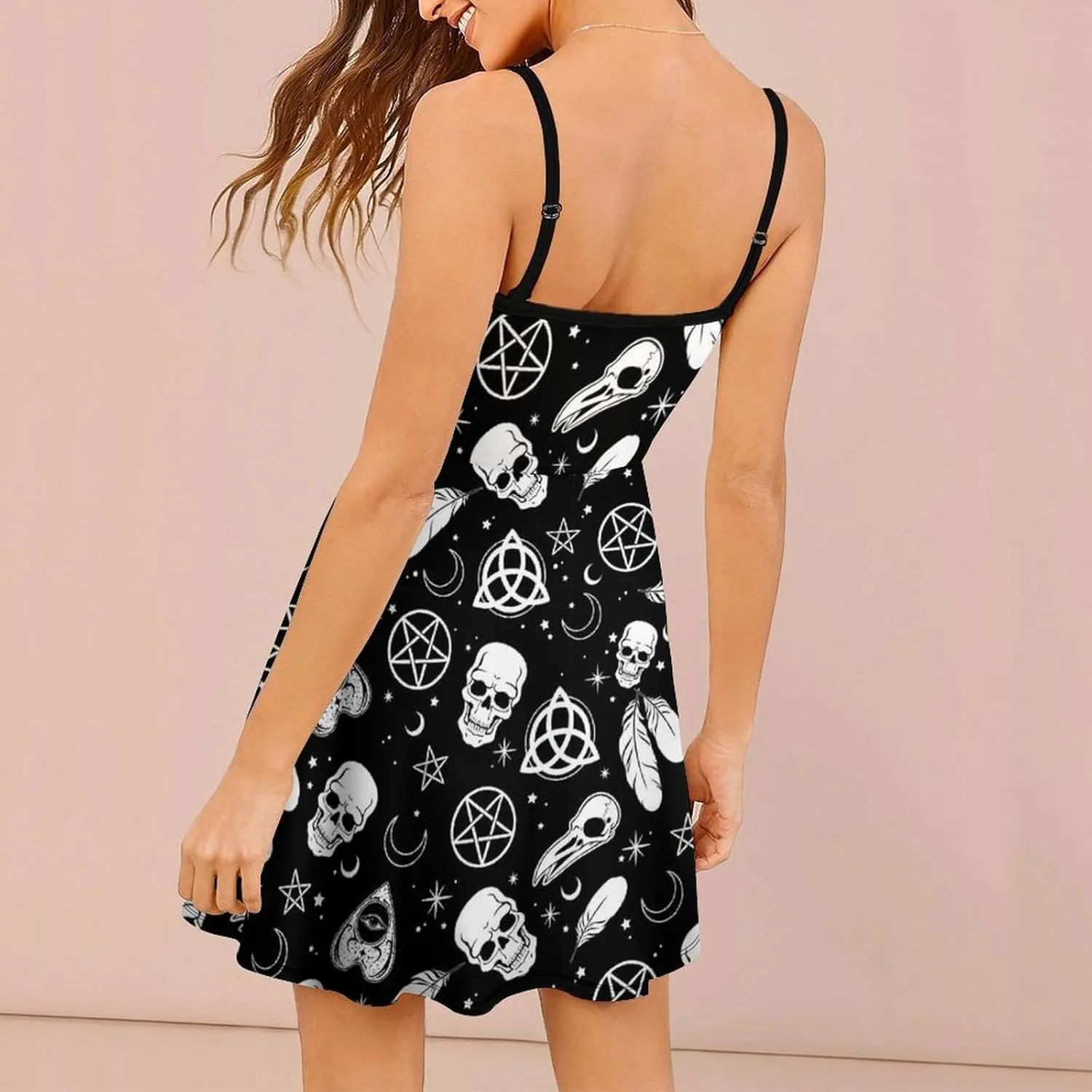 Fashion Summer Beach Slip Dress for Women, Casual Sleeveless Swing Dresses High Waist Sundresses