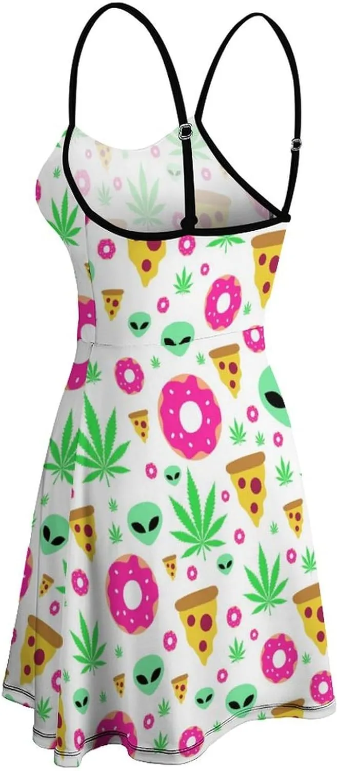 Fashion Summer Beach Slip Dress for Women, Casual Sleeveless Swing Dresses High Waist Sundresses