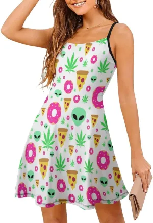 Fashion Summer Beach Slip Dress for Women, Casual Sleeveless Swing Dresses High Waist Sundresses