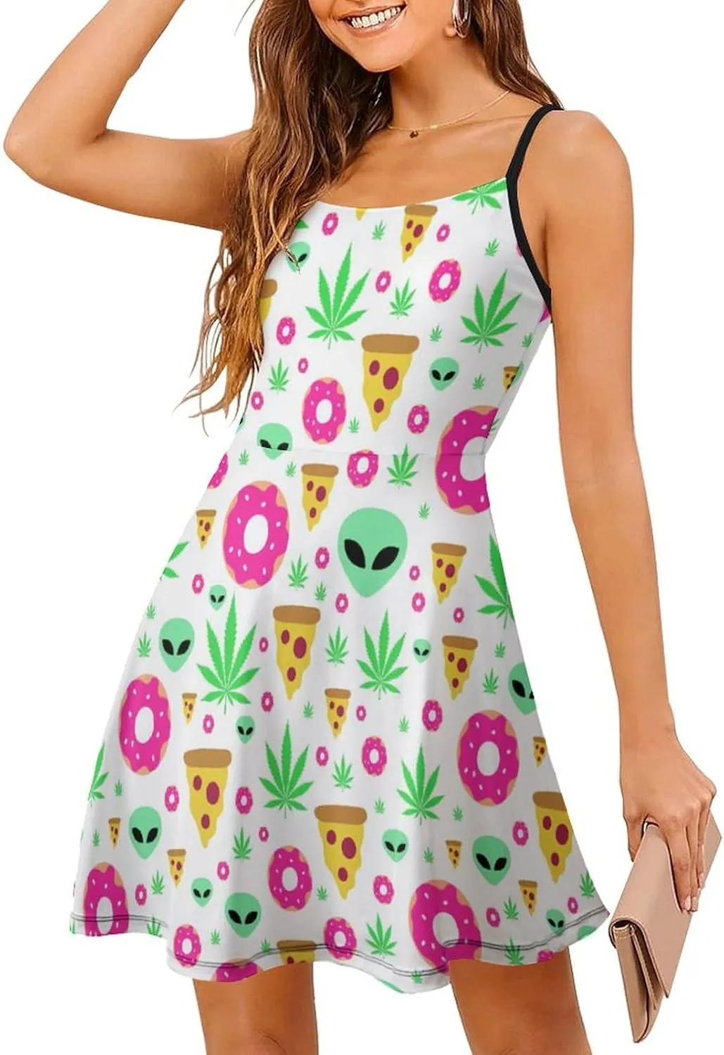 Fashion Summer Beach Slip Dress for Women, Casual Sleeveless Swing Dresses High Waist Sundresses
