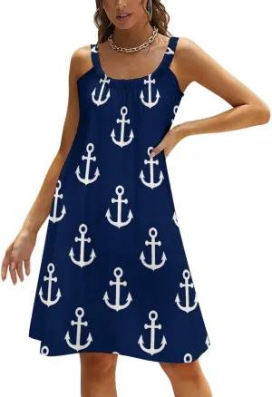 Fashion Summer Loose Sling Dress Women's Casual Beach Sundress, Sleeveless Swing Dress Beachwear Coverups Tank Dress