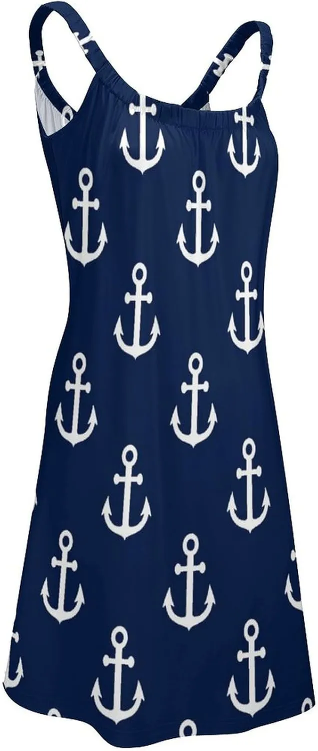 Fashion Summer Loose Sling Dress Women's Casual Beach Sundress, Sleeveless Swing Dress Beachwear Coverups Tank Dress