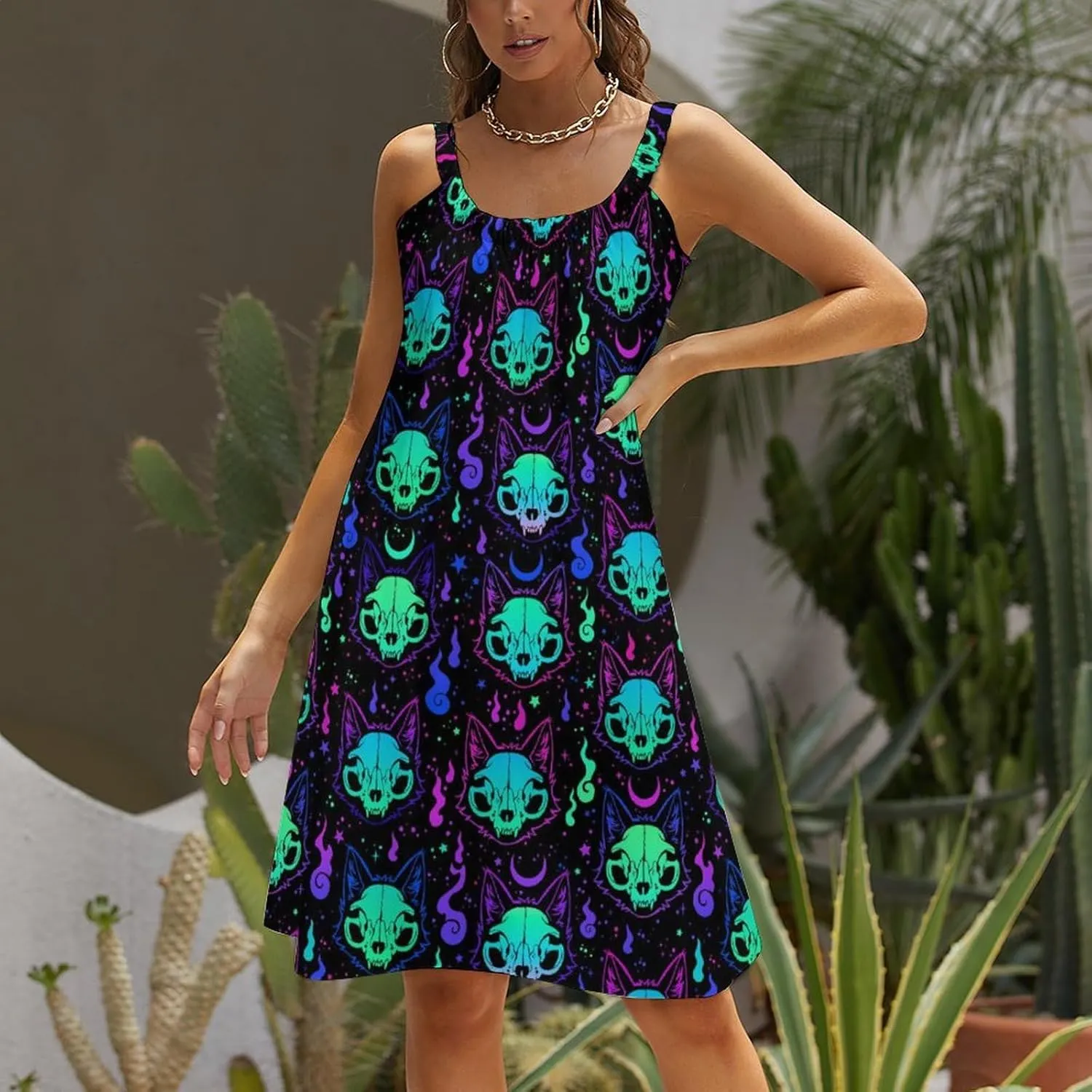 Fashion Summer Loose Sling Dress Women's Casual Beach Sundress, Sleeveless Swing Dress Beachwear Coverups Tank Dress