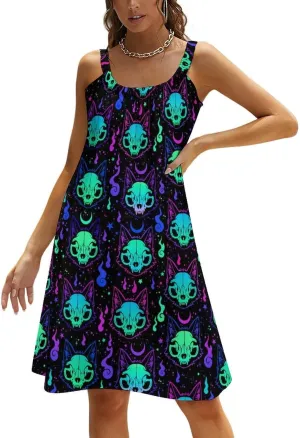 Fashion Summer Loose Sling Dress Women's Casual Beach Sundress, Sleeveless Swing Dress Beachwear Coverups Tank Dress