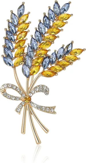 Fashion Three-head Ear of Wheat Brooch for Women Blue and Yellow Ukrainian Flag Brooch Patriotic Pin Gift