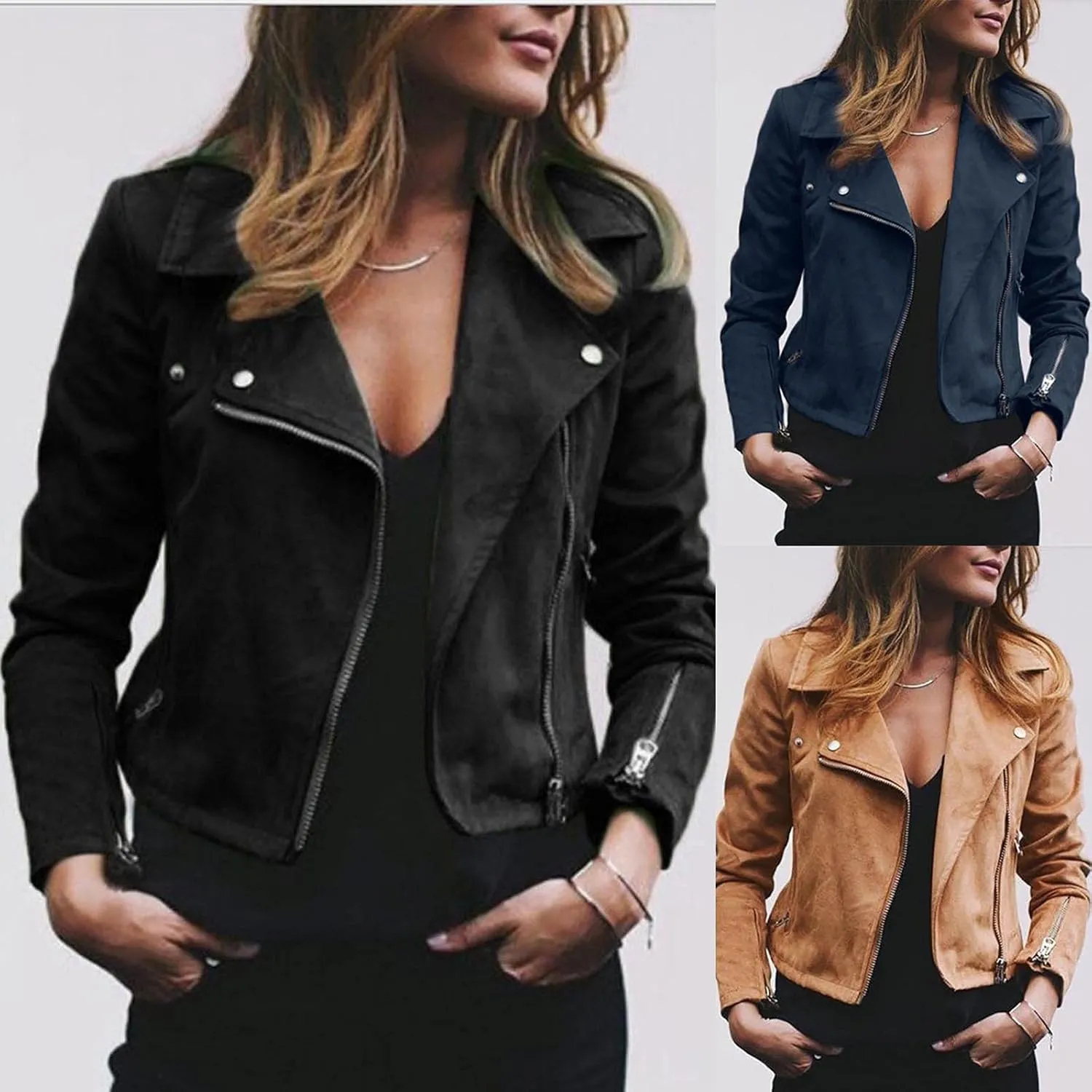 Faux Leather Jackets for Women Faux Suede Jacket Motorcycle Jacket Zipper Short Coats Y2k Dressy Outerwear