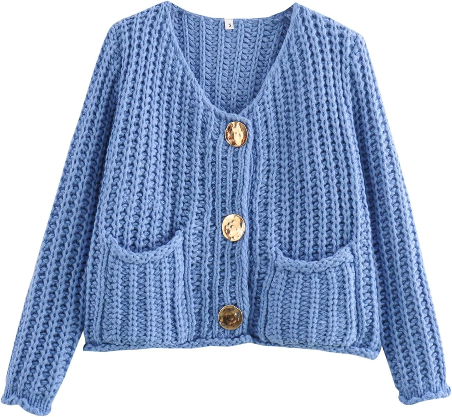 FindThy Womens Cropped Knit Cardigan Long Sleeve Crewneck Button Down Fall Sweater with Pockets