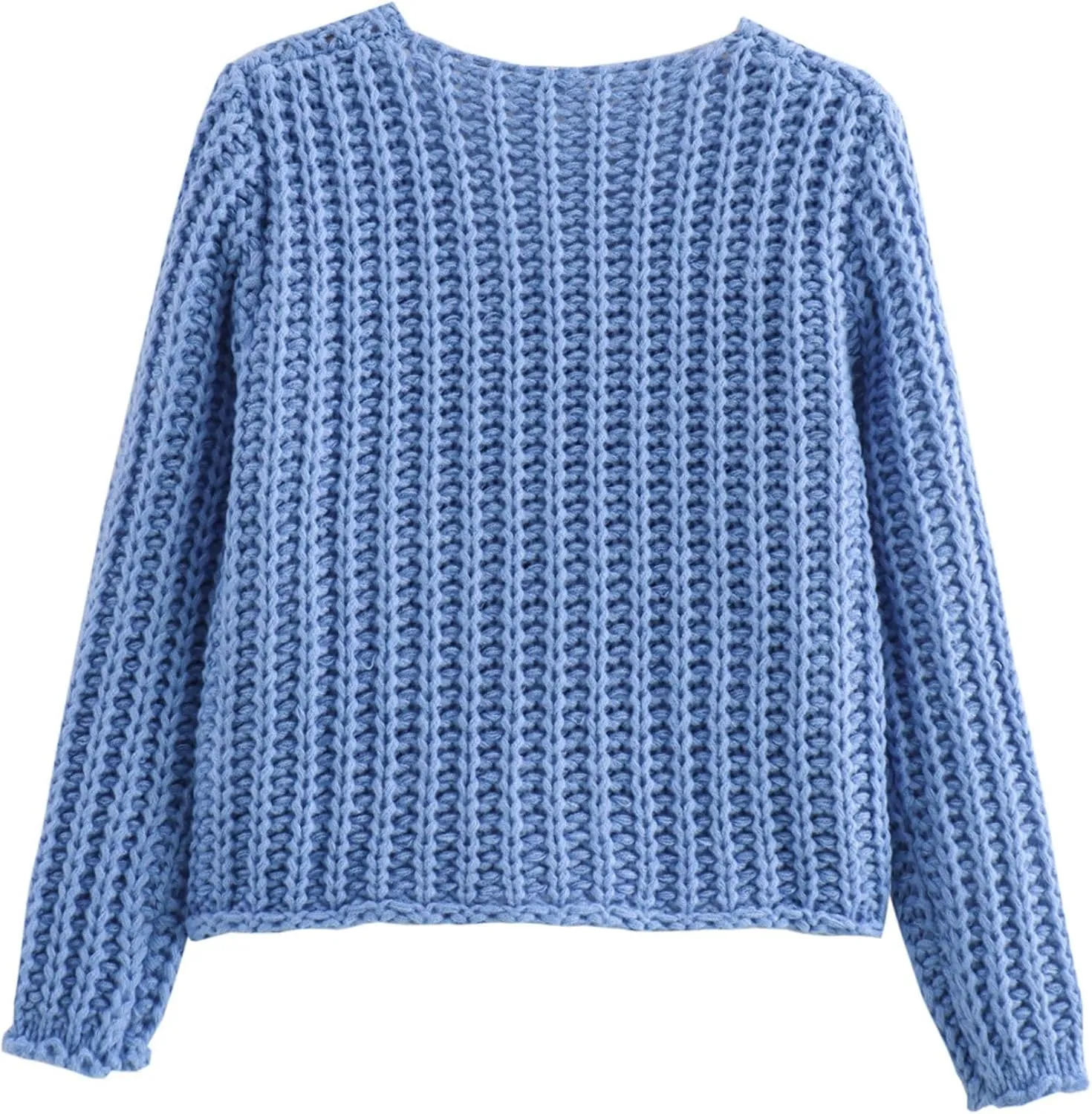 FindThy Womens Cropped Knit Cardigan Long Sleeve Crewneck Button Down Fall Sweater with Pockets