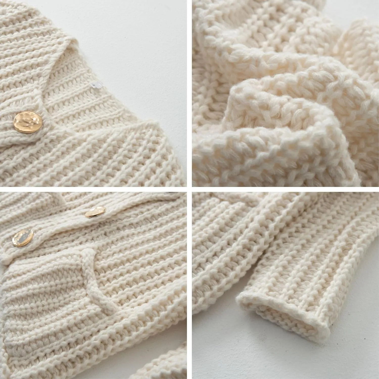 FindThy Womens Cropped Knit Cardigan Long Sleeve Crewneck Button Down Fall Sweater with Pockets