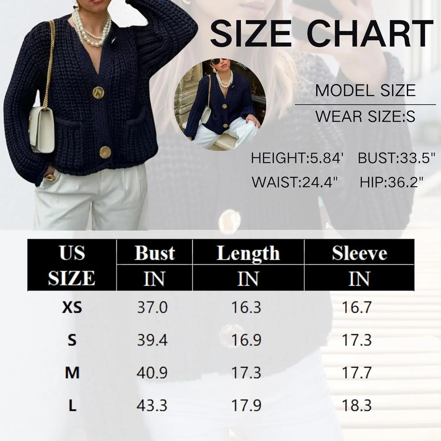 FindThy Womens Cropped Knit Cardigan Long Sleeve Crewneck Button Down Fall Sweater with Pockets