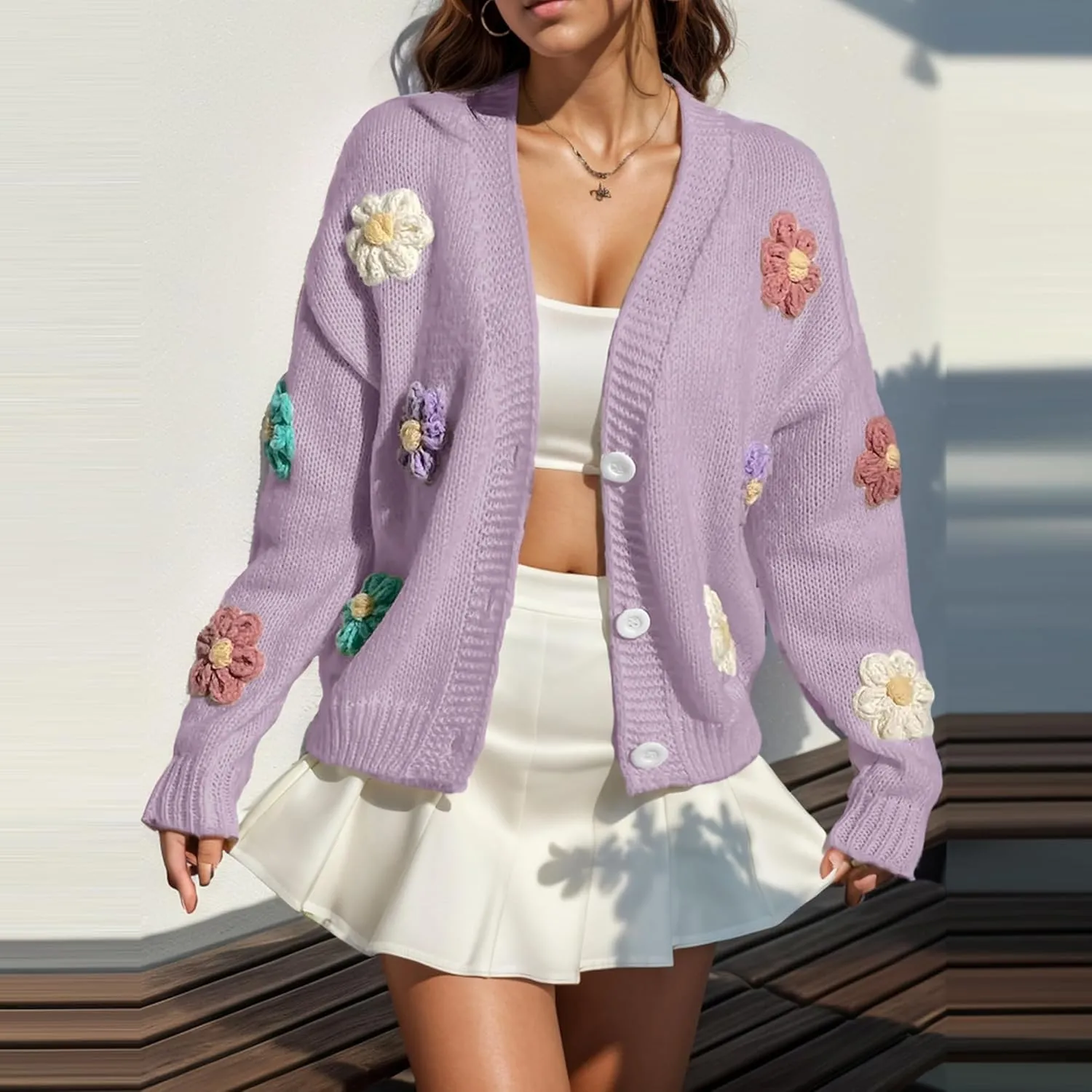 FindThy Womens Cute Floral Print Cardigan Long Sleeve Button Up Cardigans Sweaters