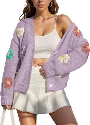 FindThy Womens Cute Floral Print Cardigan Long Sleeve Button Up Cardigans Sweaters