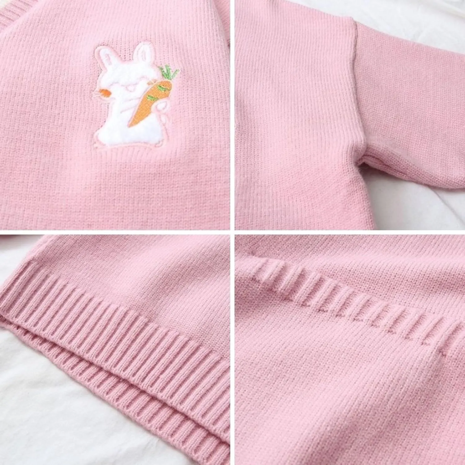 FindThy Womens Cute Rabbit Embroidered Cardigan Long Sleeve Pocketed Kawaii Cardigans Sweater