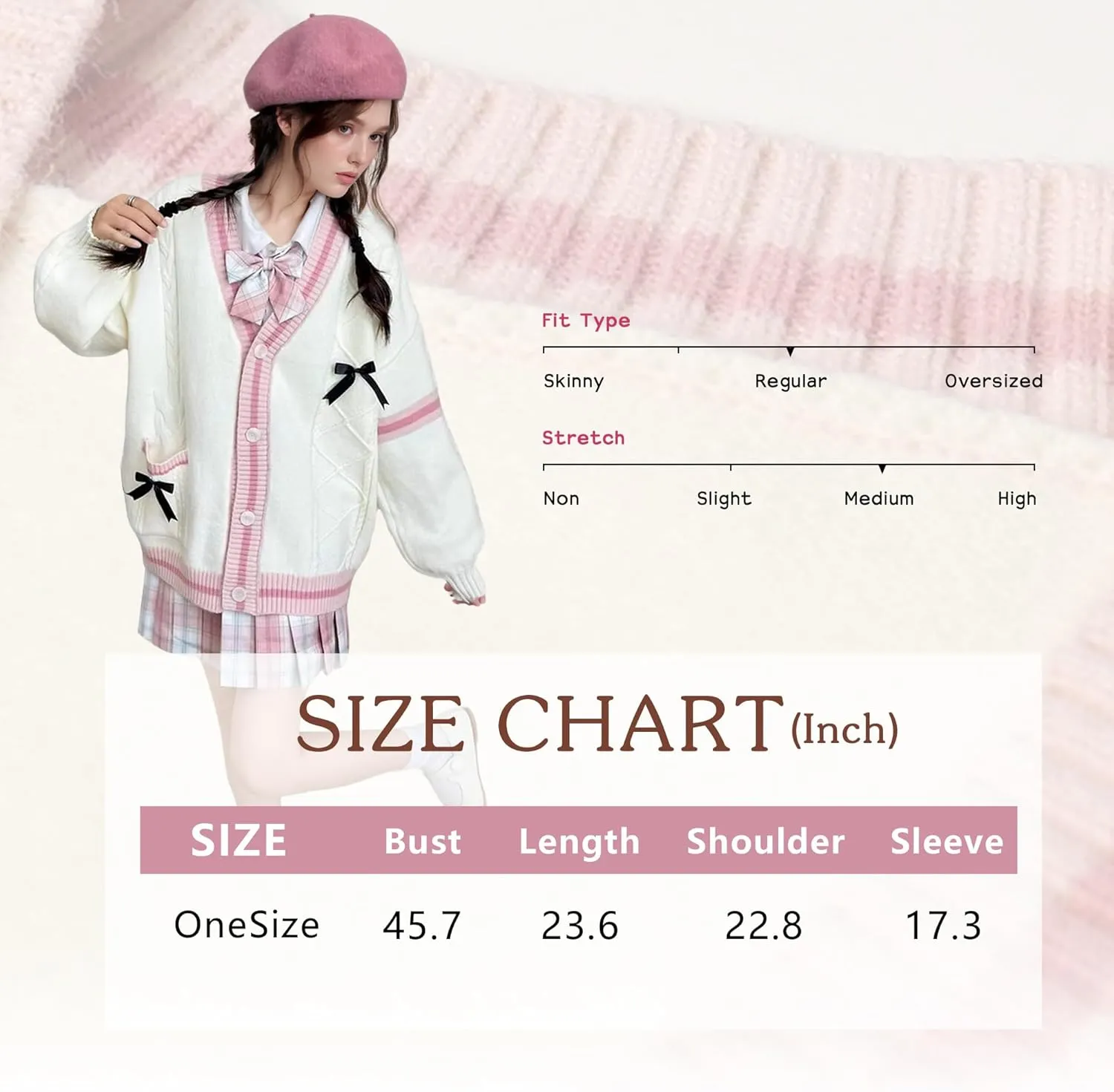 FindThy Womens Kawaii JK School Uniform Cardigans Long Sleeve Button Up Cardigan with Pinned Bowknot
