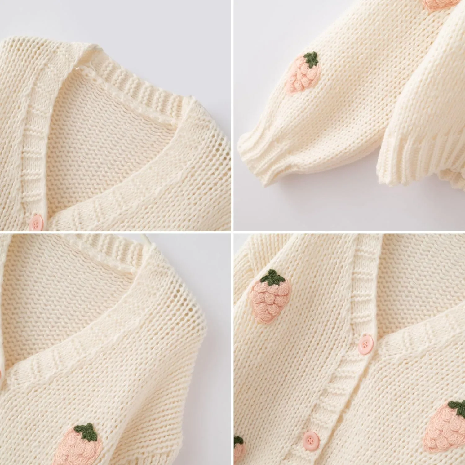 FindThy Womens Kawaii Strawberry Embroidered Cardigan Long Sleeve V Neck Chunky Knitted Cardigans Tops