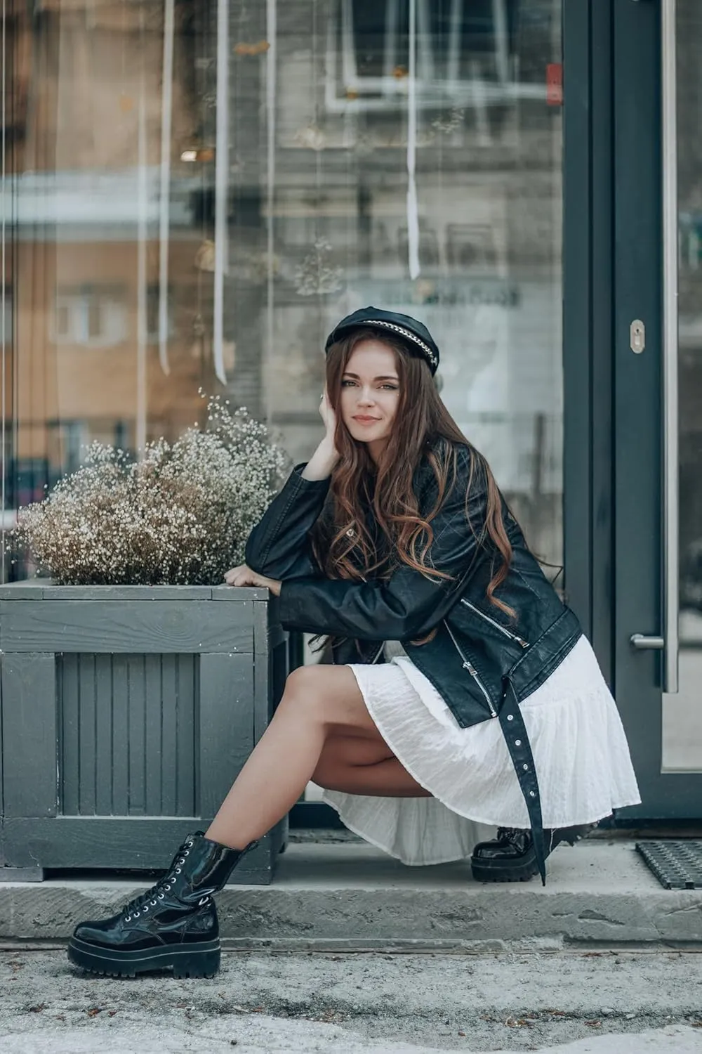FIRST WAY Faux Leather Jackets for Women, Black Vegan Jackets Moto Biker Motorcycle Coat