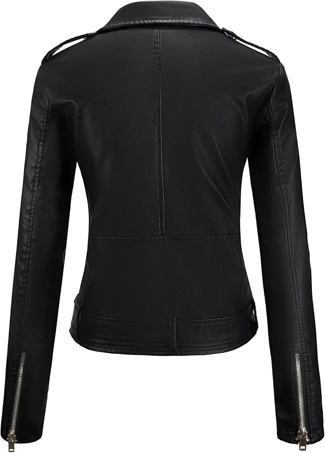FIRST WAY Faux Leather Jackets for Women, Black Vegan Jackets Moto Biker Motorcycle Coat
