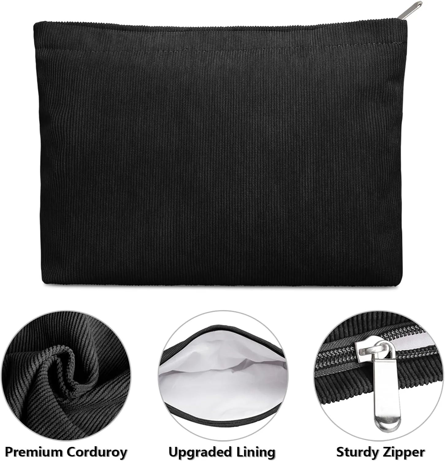 FITDON 2PCS Cosmetic Bags for Women Makeup Bag for Purse Small Corduroy Makeup Pouch Travel Make Up Bag with Zipper Toiletry Bag Organizer, Black