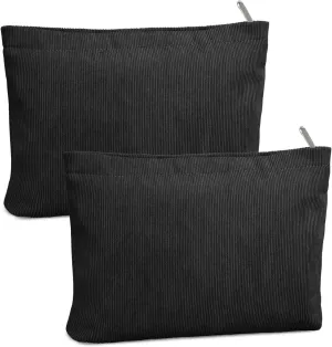 FITDON 2PCS Cosmetic Bags for Women Makeup Bag for Purse Small Corduroy Makeup Pouch Travel Make Up Bag with Zipper Toiletry Bag Organizer, Black