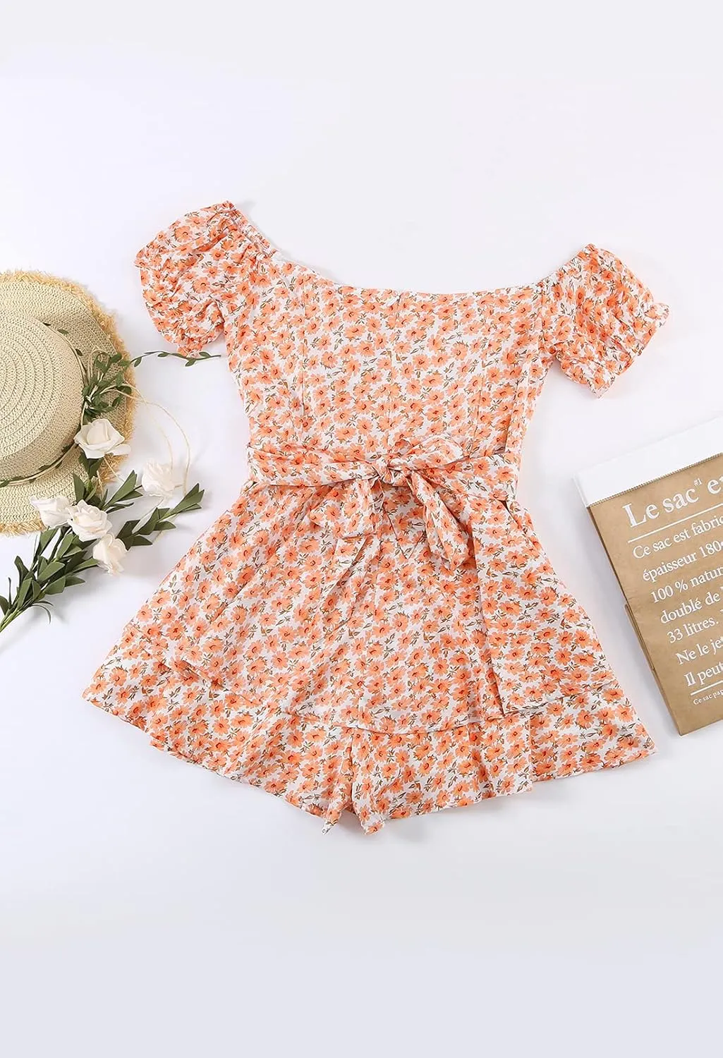 Fixmatti Women Boho Romper Off Shoulder Ruffle Chiffon Shorts Jumpsuit Playsuits