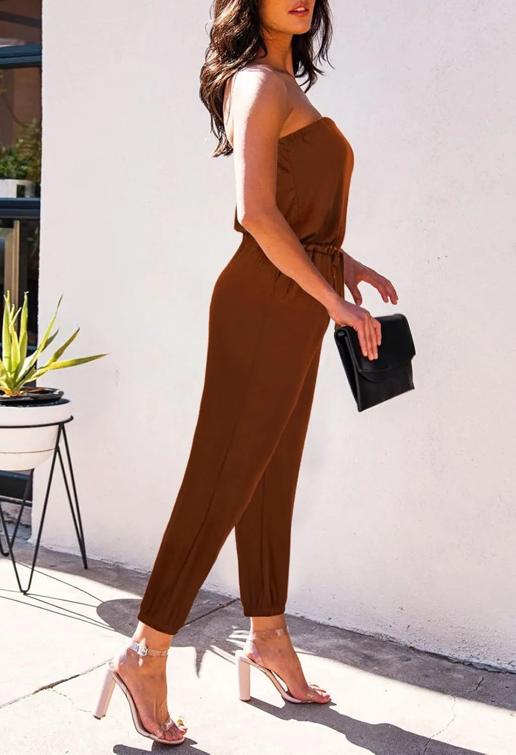 Fixmatti Women Tube Top Romper Strapless Bandeau Cold Shoulder Jumpsuit Outfits