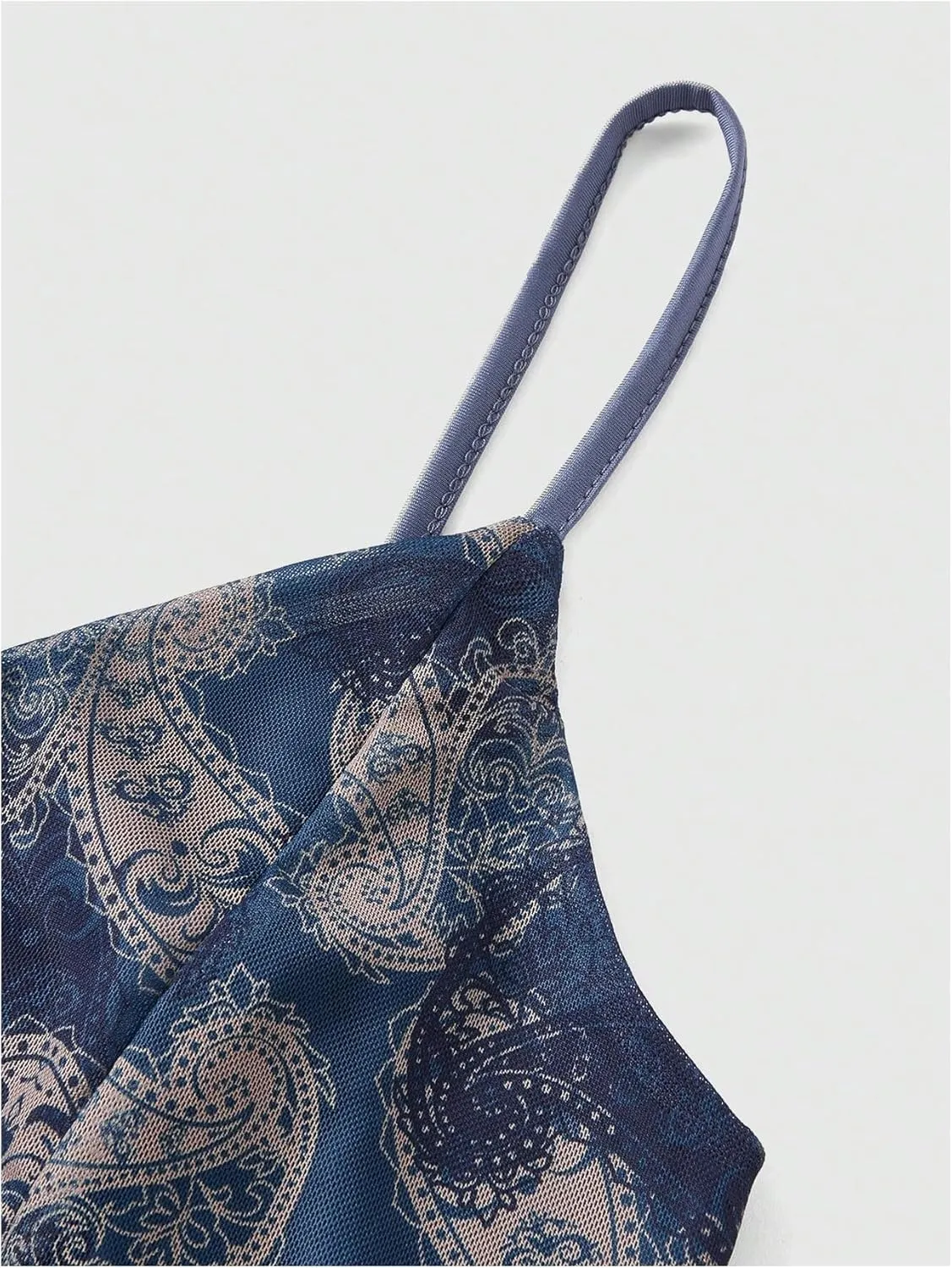 Floerns Women's Paisley Print Sleeveless Sheer Lettuce Trim V Neck Cami Tops