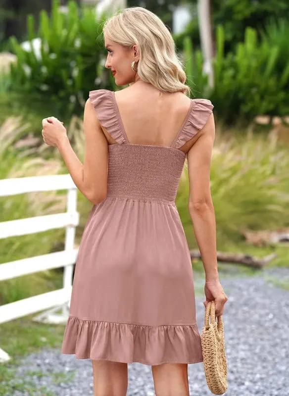 For G and PL Womens Casual Summer Babydoll Smocked Sleeveless Beach Mini Sundresses