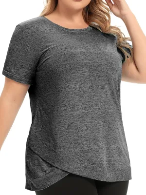 FOREYOND Women's Plus Size Workout Tops Short Sleeves Loose Fit Athletic Shirts Yoga Gym Running Clothing